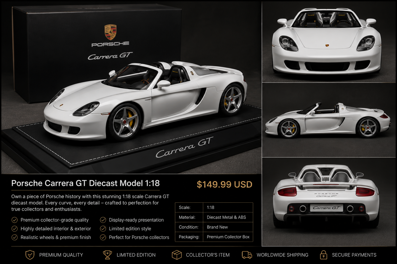 Porsche Carrera GT Diecast Model 1:18