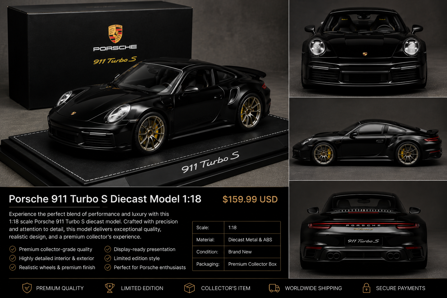 Porsche 911 Turbo S Diecast Model 1:18